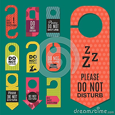 Please do not disturb hotel door quiet motel service room privacy concept vector card hang message . Vector Illustration