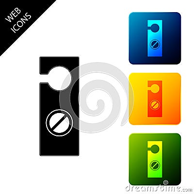 Please do not disturb icon isolated. Hotel Door Hanger Tags. Set icons colorful square buttons Vector Illustration