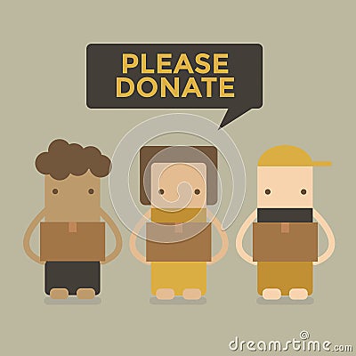 Please donate boy and girl Vector Illustration