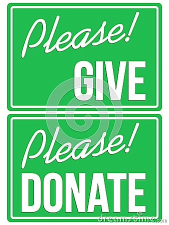 Please Donate and Give Green Sign Set Cartoon Illustration