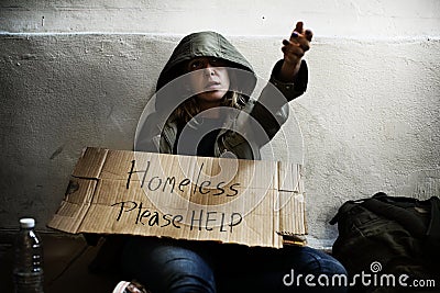 Please Help the Homeless people Stock Photo