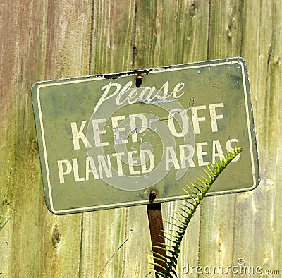 Please Keep Off Planted Areas Stock Photo