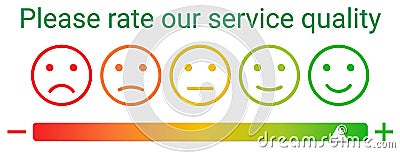 Please rate the quality of service. Vector template. Rank of satisfaction rating. Emoticon feedback Vector Illustration