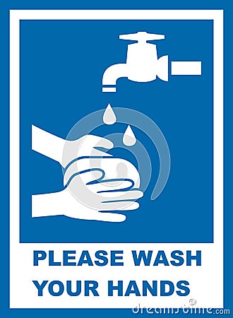 Please wash your hands, blue and white banner, eps. Vector Illustration