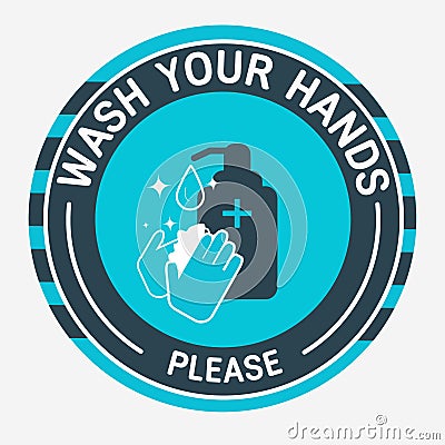 Please wash your hands. Sticker on the bathroom wall. Stock Photo