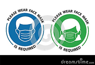 Please wear face mask is required warning prevention sign - human face silhouette with protective mask Stock Photo