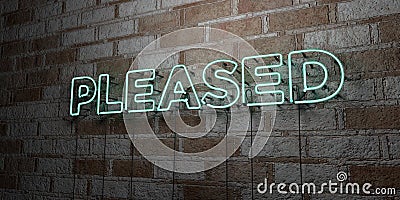 PLEASED - Glowing Neon Sign on stonework wall - 3D rendered royalty free stock illustration Cartoon Illustration