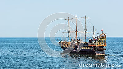 Pleasure boat, designed in old pirate frigate style Editorial Stock Photo