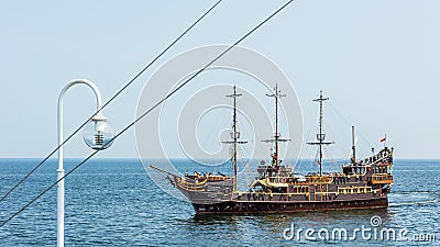 Pleasure boat, designed in old pirate frigate style Editorial Stock Photo