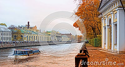 Pleasure boat on the river Fontanka Stock Photo