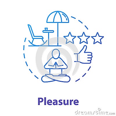 Pleasure concept icon. Stress relief. Enjoy life. Rest and relaxation. Wellness, wellbeing. Meditation on resort Vector Illustration