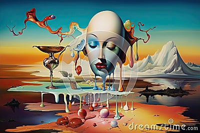 Pleasure concept with woman face, colourful illustration in abstract avant-garde style Cartoon Illustration