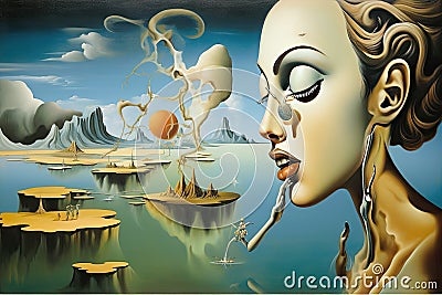 Pleasure concept with woman face, illustration in abstract avant-garde style Cartoon Illustration