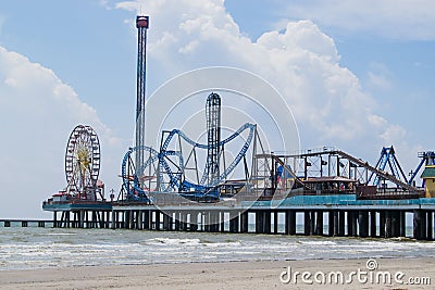Pleasure Pier on Galveston Island, Texas extends out into the Gulf of Mexico Stock Photo