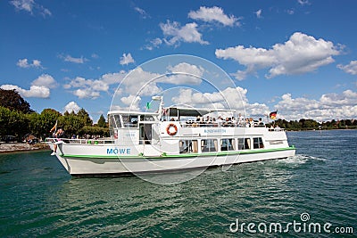 Pleasure ship in the bay of the city of Konstanz on Lake Constance Editorial Stock Photo