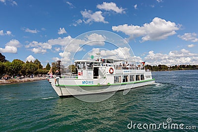 Pleasure ship in the bay of the city of Konstanz on Lake Constance Editorial Stock Photo