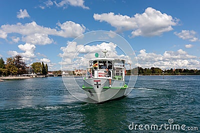 Pleasure ship in the bay of the city of Konstanz on Lake Constance Editorial Stock Photo