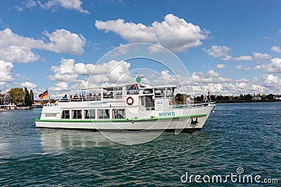 Pleasure ship in the bay of the city of Konstanz on Lake Constance Editorial Stock Photo