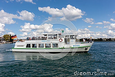 Pleasure ship in the bay of the city of Konstanz on Lake Constance Editorial Stock Photo