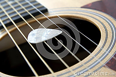 Plectrum on strings Stock Photo