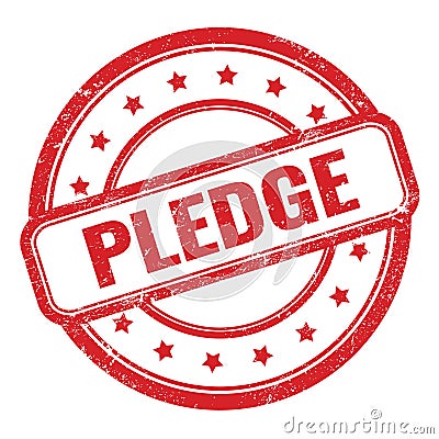 PLEDGE text on red grungy vintage round stamp Stock Photo