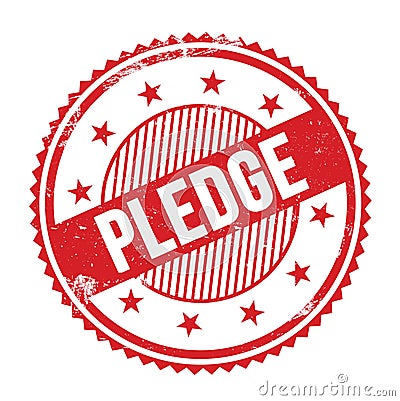 PLEDGE text written on red grungy round stamp Stock Photo