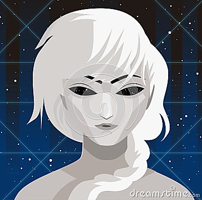 Pleiadian female alien with white hair in space Stock Photo