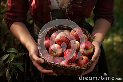 Plentiful red apples basket. Generate Ai Stock Photo