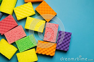 plenty of different multicolored sponges on Stock Photo