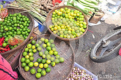 Plenty of lime are for sale in a street market in Vietnam Editorial Stock Photo
