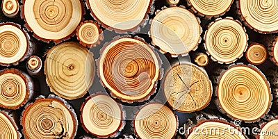 Wooden Background - Towering Forest Giants: A Majestic Cascade of Stacked Wood Logs. Generative AI Stock Photo