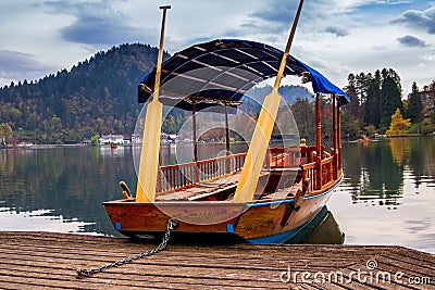 A pletna, traditional Slovenia boat Stock Photo