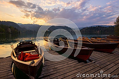 A pletna, traditional Slovenia boat Stock Photo