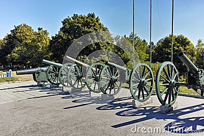 PLEVEN, BULGARIA - 20 SEPTEMBER 2015: Cannon in front of Panorama the Pleven Epopee 1877 in city of Pleven Editorial Stock Photo