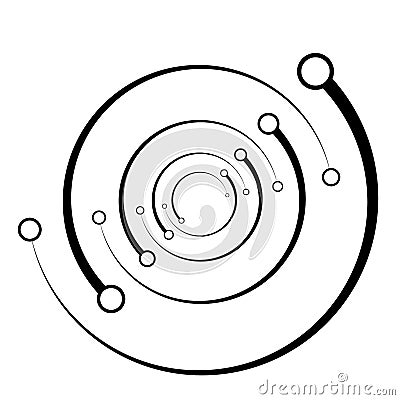 Plexus, wire-frame radial circles with nodes. Geometric spiral for technology, block chain, circuit like themes. Cycle rings Vector Illustration