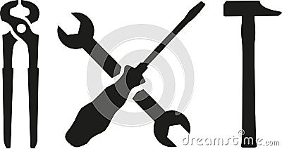 Plier, screwdriver, wrench and hammer Vector Illustration