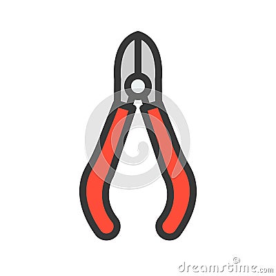 Pliers, handyman and carpenter tool, filled outline icon Vector Illustration