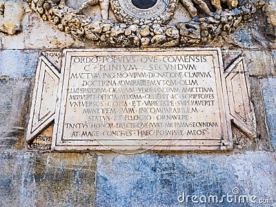 Pliny the Elder plaque in Como (HDR) Stock Photo