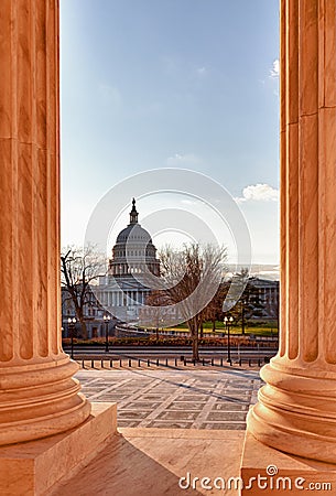 Pllars of Supreme court and Capitol Stock Photo
