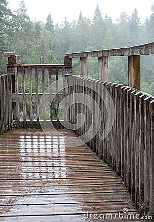 Plodda Falls, Glen Affric Nature Reserve, Central Highlands, Scotland. Renovated Victorian viewing platform overlooking waterfalls Editorial Stock Photo