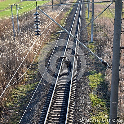 Plot railway. Top view on the rails. High-voltage Stock Photo