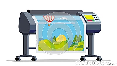 Plotter, Printer Vector. Large Format Multifunction Printer. Polygraphy, Printshop Service. Isolated Flat Cartoon Vector Illustration