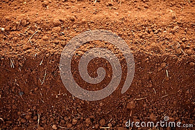 Ploughed red clay soil agriculture fields Stock Photo