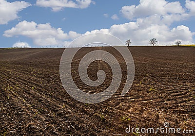 Ploughland. Field. Hills. Nature. Blue Sky Stock Photo