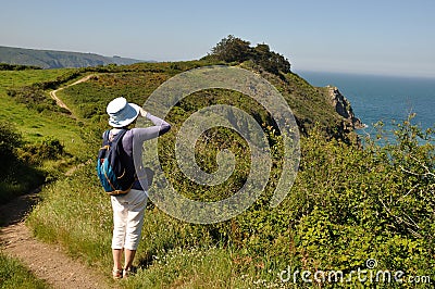 Hiker on the GR34 at Plouha Editorial Stock Photo