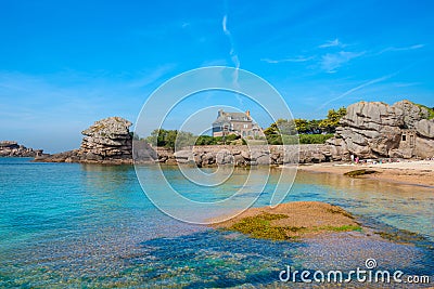 Ploumanach, Pink granite coast, Perros Guirec, France Editorial Stock Photo