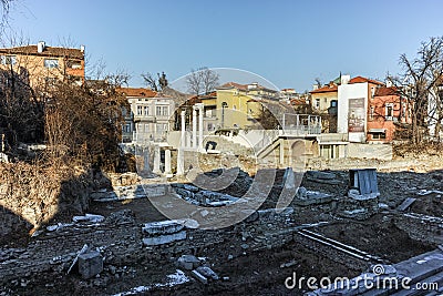 PLOVDIV, BULGARIA - JANUARY 2 2017: Panorama of Ruins of Roman Odeon in Plovdiv, Bulgaria Editorial Stock Photo