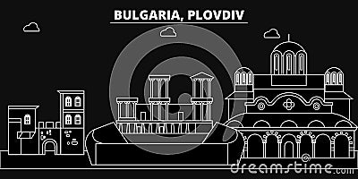 Plovdiv silhouette skyline. Bulgaria - Plovdiv vector city, bulgarian linear architecture, buildings. Plovdiv travel Vector Illustration