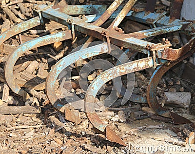 Plow near the farm wood store Stock Photo