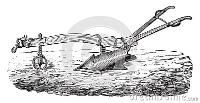 Plow-turning sub-September of Meixmoron Dombasle, vintage engraving Vector Illustration